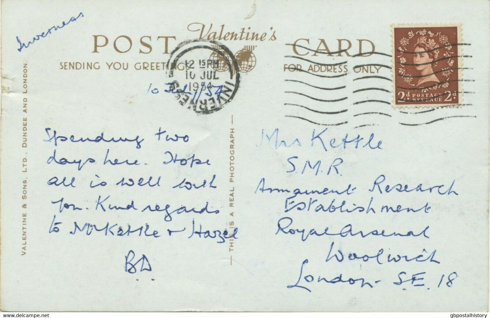 GB „INVERNESS“ Machine Postmark On RP Pc Extremely Rare POSTMARK-ERROR INVERTED - Schotland