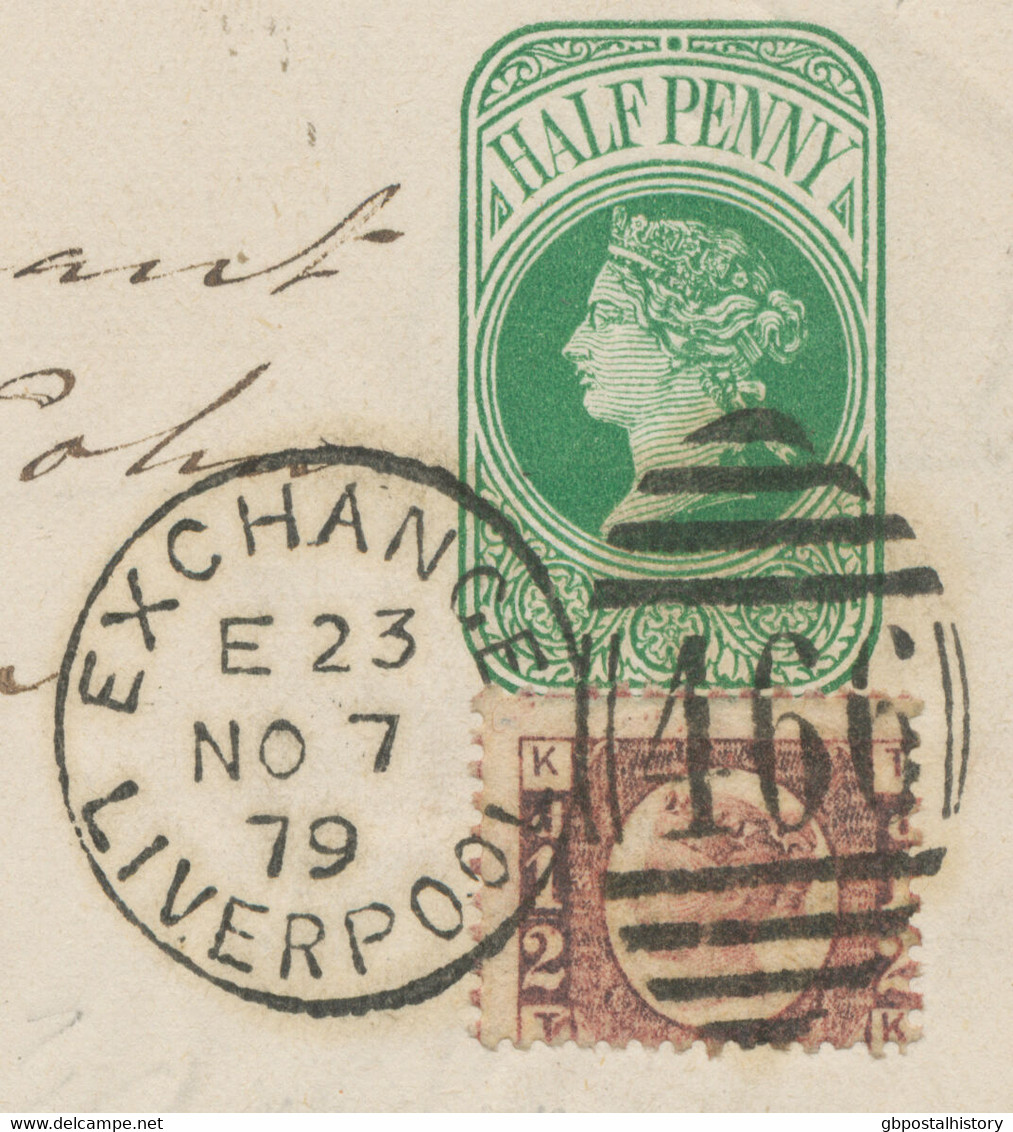 GB 1879 Superb QV ½ D Green Postal Stationery Wrapper Uprated With ½ D Bantam Plate 13 VARIETY - Brieven En Documenten