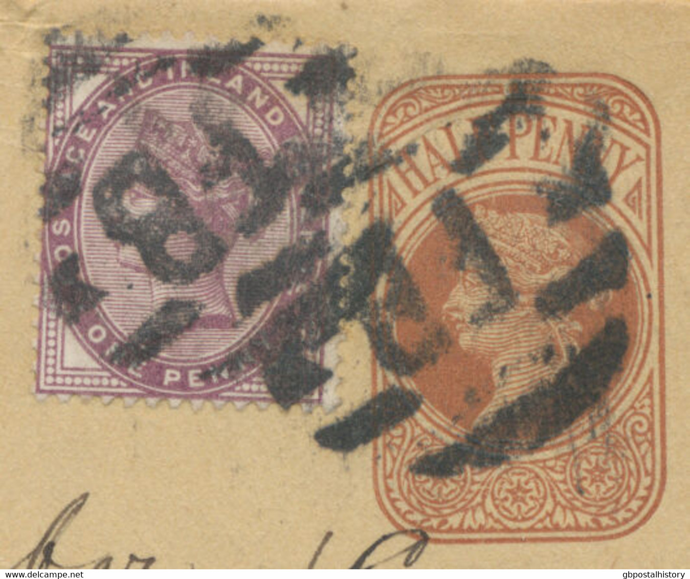 GB 1885 QV ½ D Postal Stationery Wrapper Uprated With QV 1D Lilac To SINGAPORE - Briefe U. Dokumente