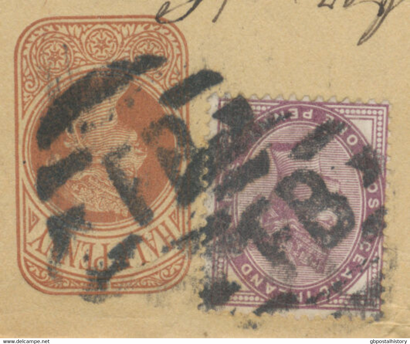 GB 1885 QV ½ D Postal Stationery Wrapper Uprated With QV 1D Lilac To SINGAPORE - Storia Postale