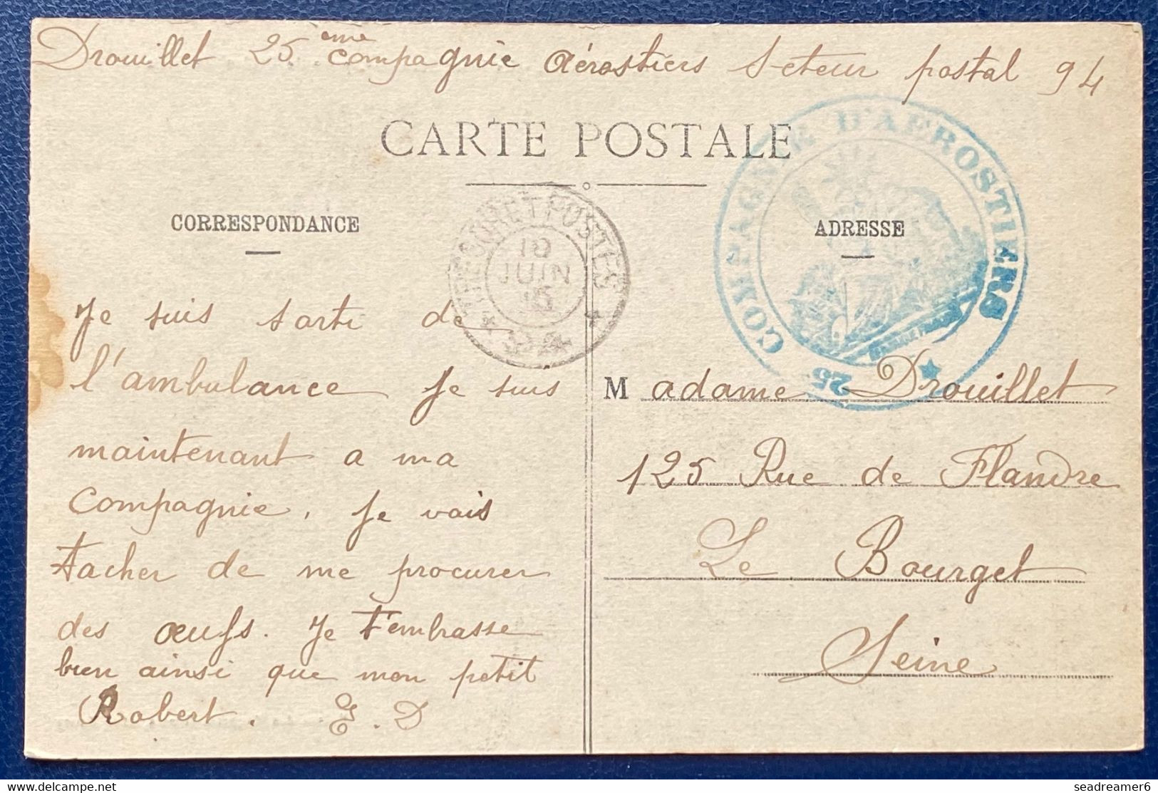Carte Trésor & Postes Secteur Postal 94 + Cachet 25e Compagnie D'aérostiers Superbe - Sonstige & Ohne Zuordnung