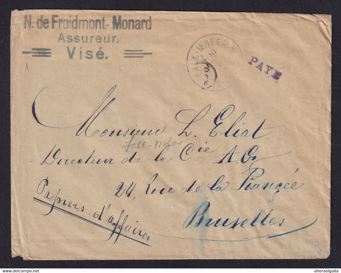 DDY 790 -- Cachets De FORTUNE 5 XII ( 18) - PAYE FALL-MHEER (Cachet Relais à Etoiles) S/ Enveloppe Papiers D' Affaires - Noodstempels (1919)