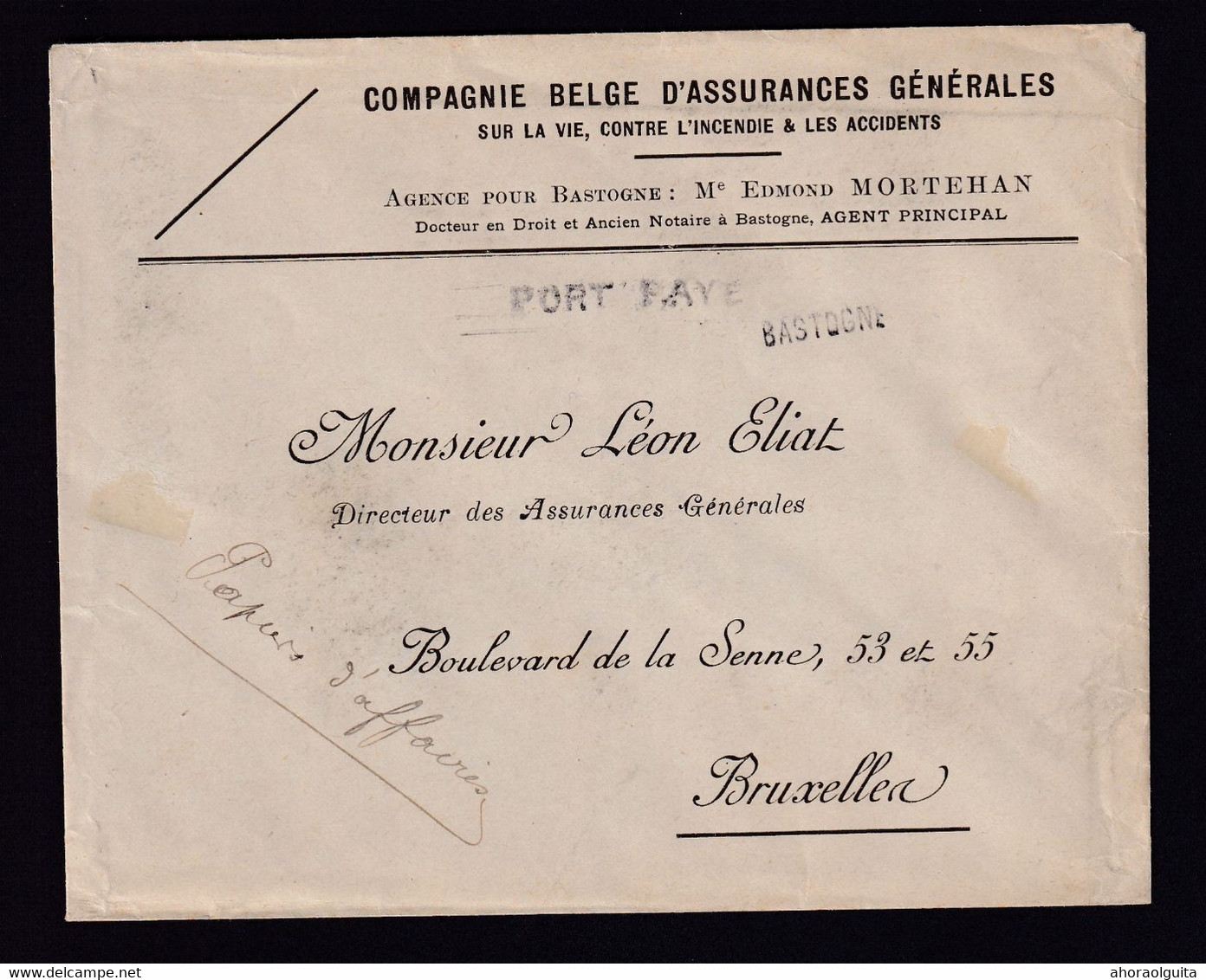DDY 793 -- Cachets De FORTUNE 1918/19 -  PORT PAYE BASTOGNE S/ Enveloppe Vers BXL - Peu Commun - Noodstempels (1919)
