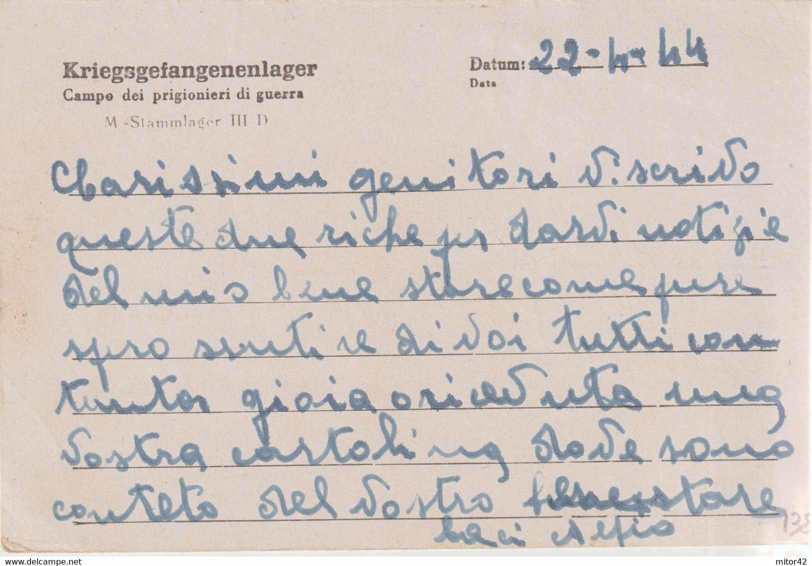 138*-Prigionieri Guerra Italiani  In Germania Dest.Sicilia Durante Amgot-Occupazione Alleata-22.4.44 - Occ. Anglo-américaine: Sicile