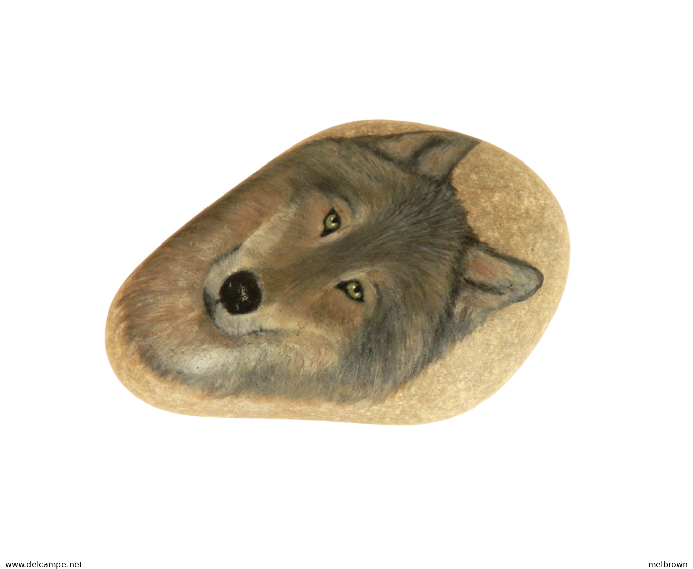GREY WOLF Hand Painted On A Smooth Beach Stone Paperweight - Animaux