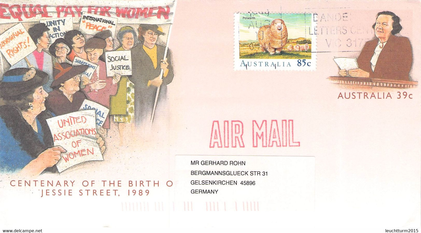 AUSTRALIA - Stationary ENVELOPE 39c JESSIE STREET 1989 /QD69 - Enteros Postales