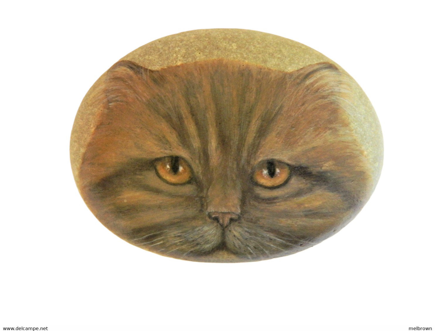 Red Persian Cat Hand Painted On A Smooth Beach Stone Paperweight - Gouaches