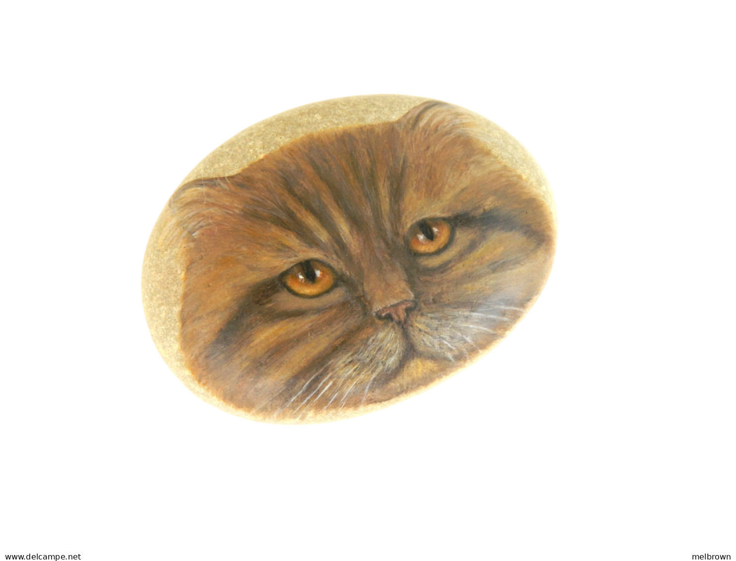 Red Persian Cat Hand Painted On A Smooth Beach Stone Paperweight - Animals