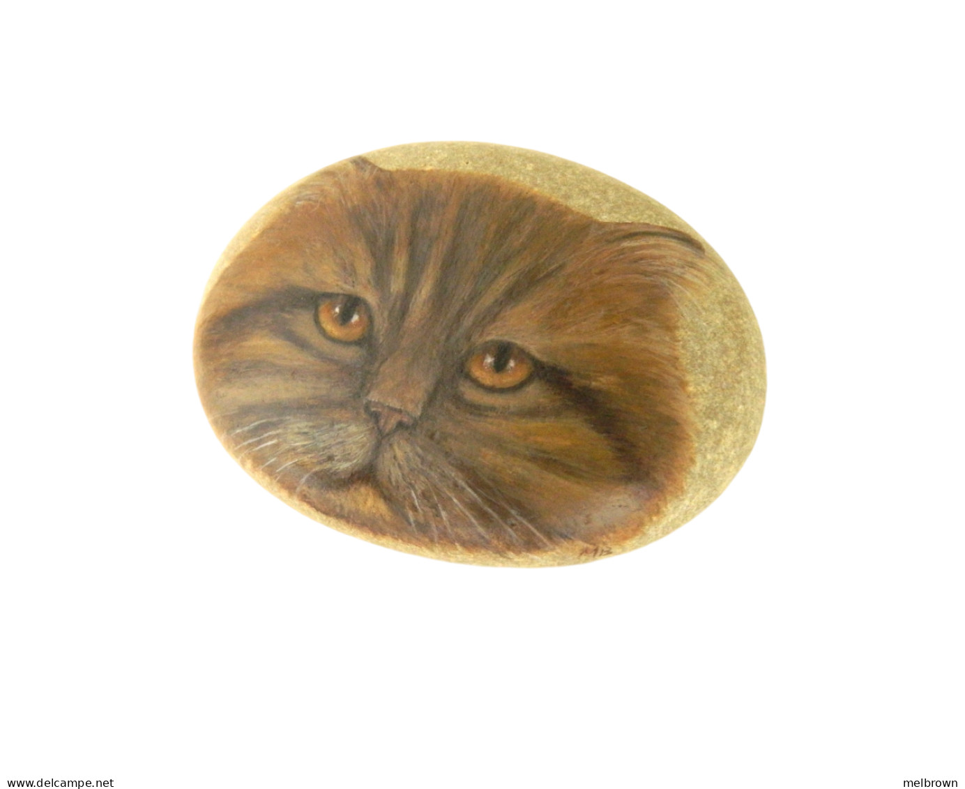 Red Persian Cat Hand Painted On A Smooth Beach Stone Paperweight - Animals