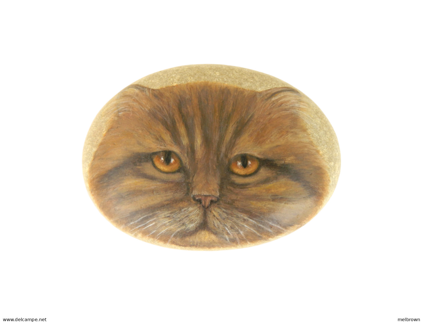 Red Persian Cat Hand Painted On A Smooth Beach Stone Paperweight - Animals