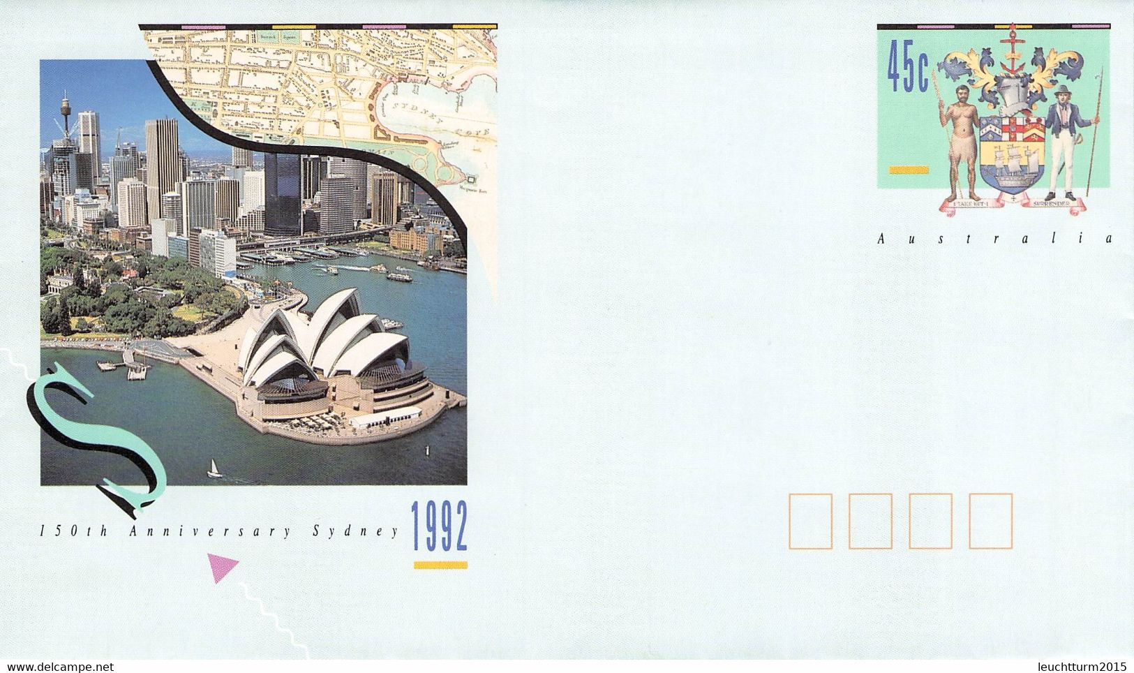 AUSTRALIA - Stationary ENVELOPE 45c SYDNEY 1992 /QD75 - Postwaardestukken