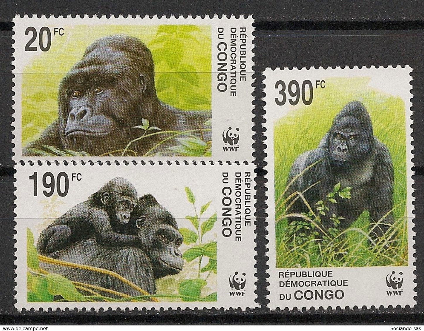Congo (Dem.) - 2002 - N°Yv. 1539 à 1541 - Gorilles / Gorillas / WWF - Neuf Luxe ** / MNH / Postfrisch - Gorilas