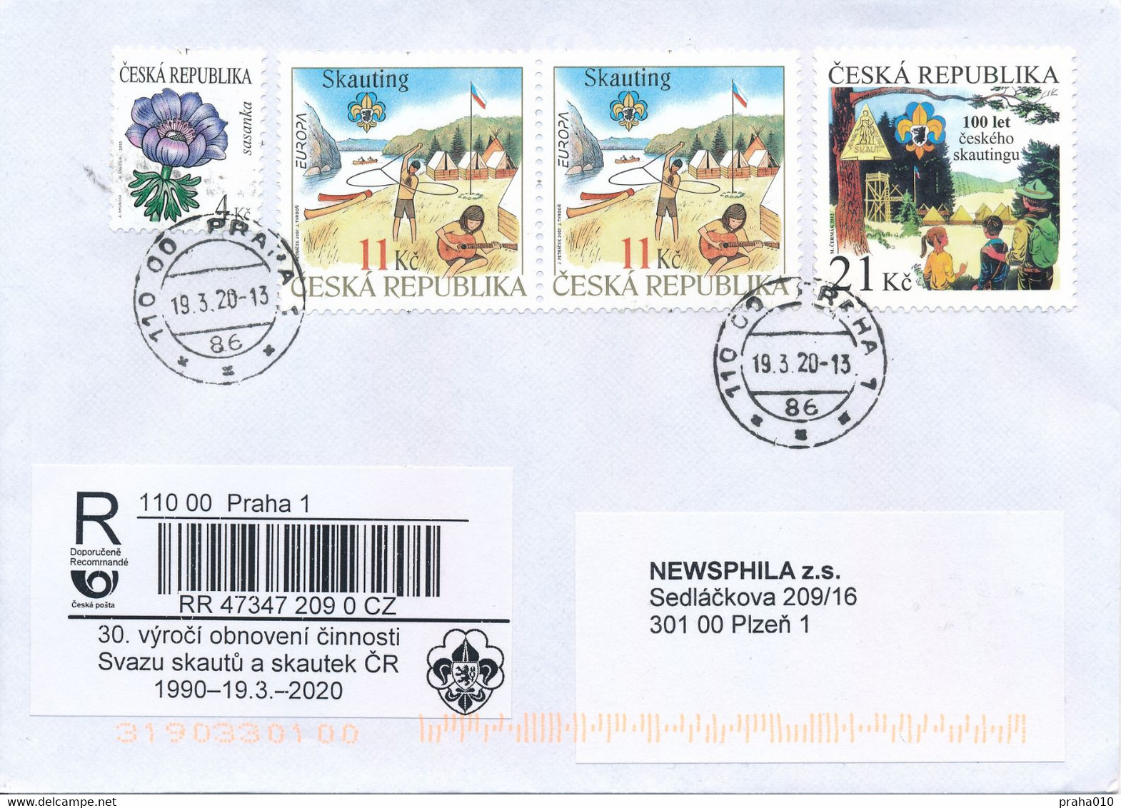 Czech Rep. / Comm. R-label (2020/12) Praha 1: Renewal Of Activities Of The Union Scouts Czech Republic 1990-2020 (X0639) - Cartas & Documentos