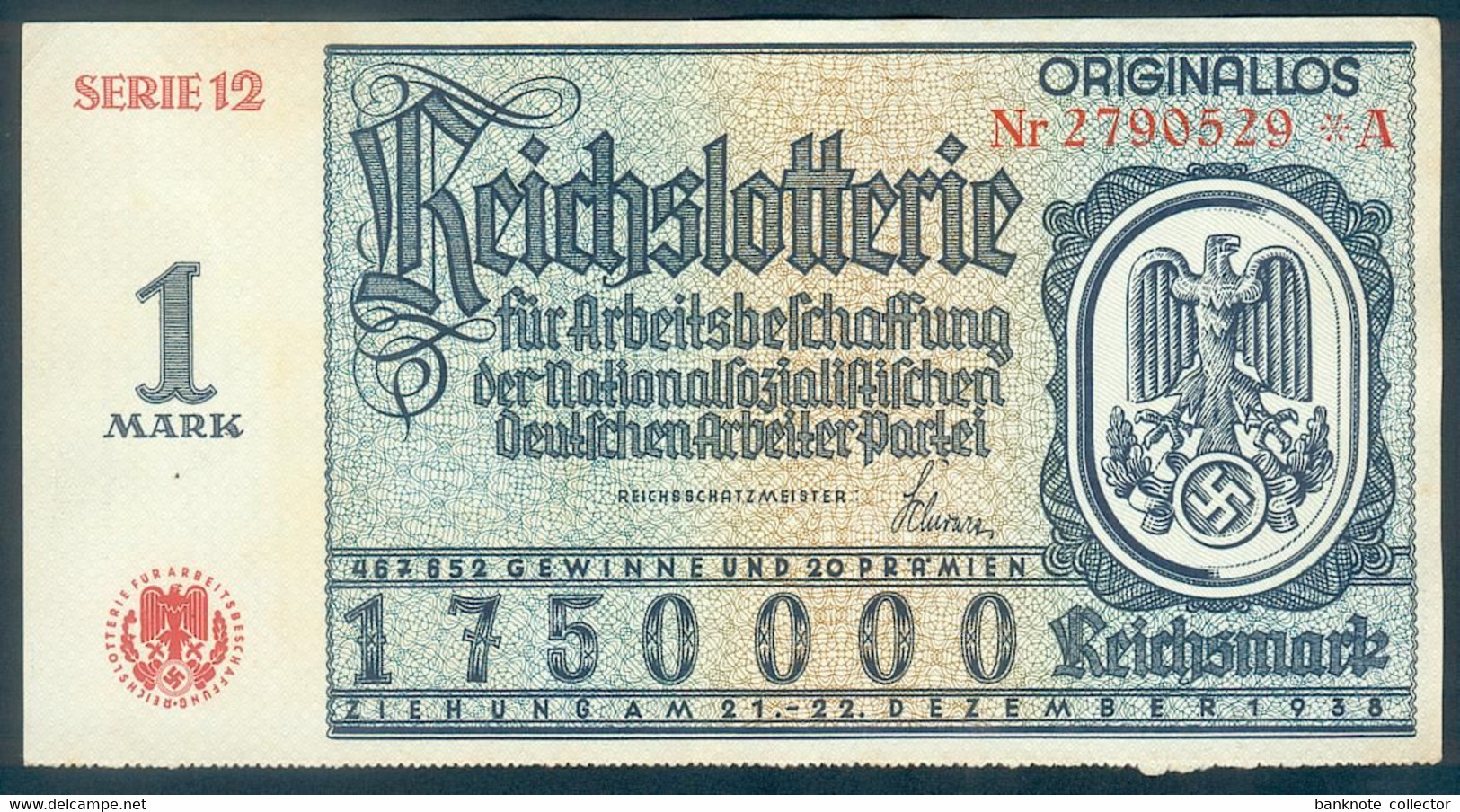 Deutschland, Germany - 1 X " REICHSLOTTERIE ", Abschnitt A,  " ORIGINALLOS, FOTO & DOKUMENT Der NSDAP " 1938 ! - Sonstige & Ohne Zuordnung