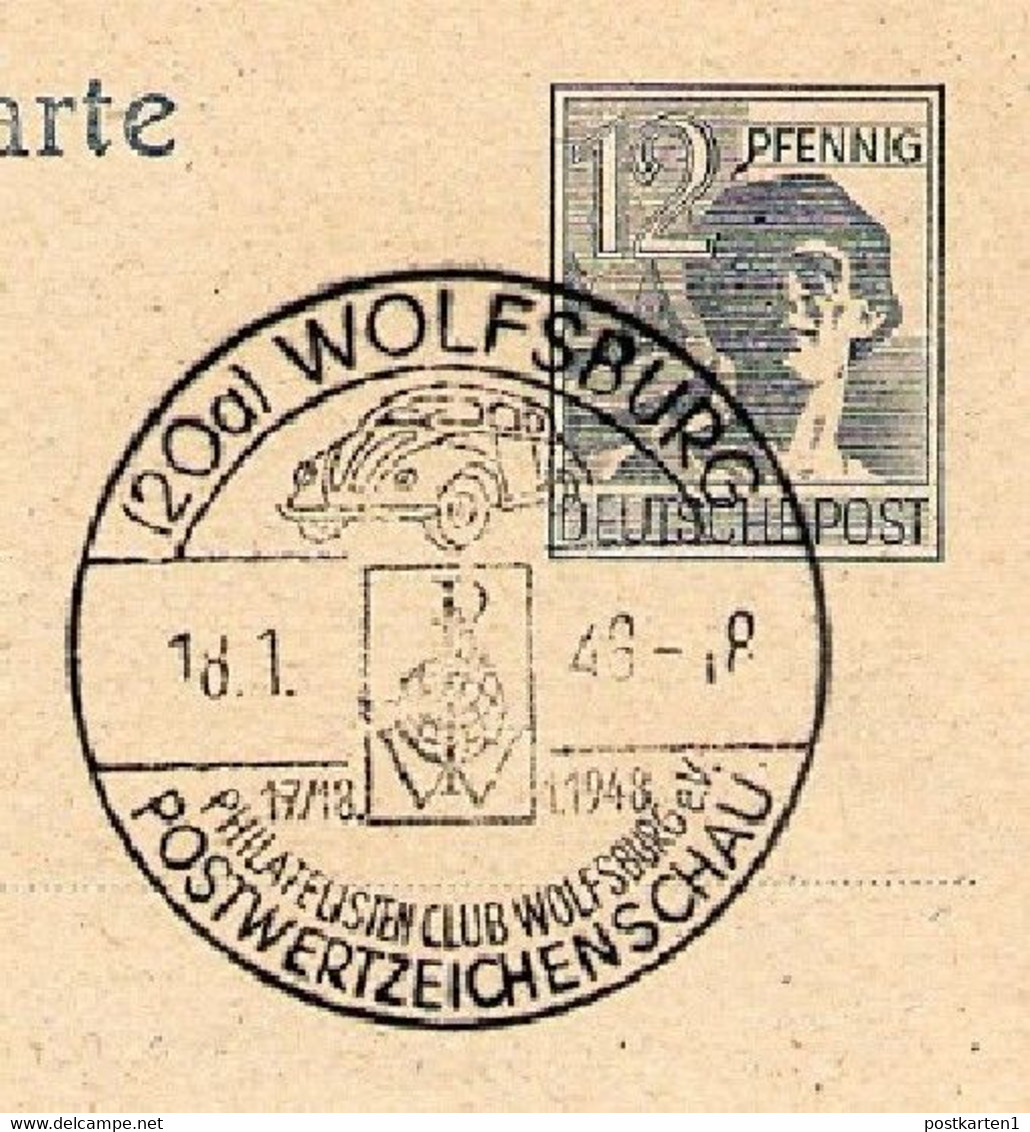 Postkarte P962 PF V PLATTENFEHLER  Sost. VW KÄFER Wolfsburg  1948 - Postwaardestukken