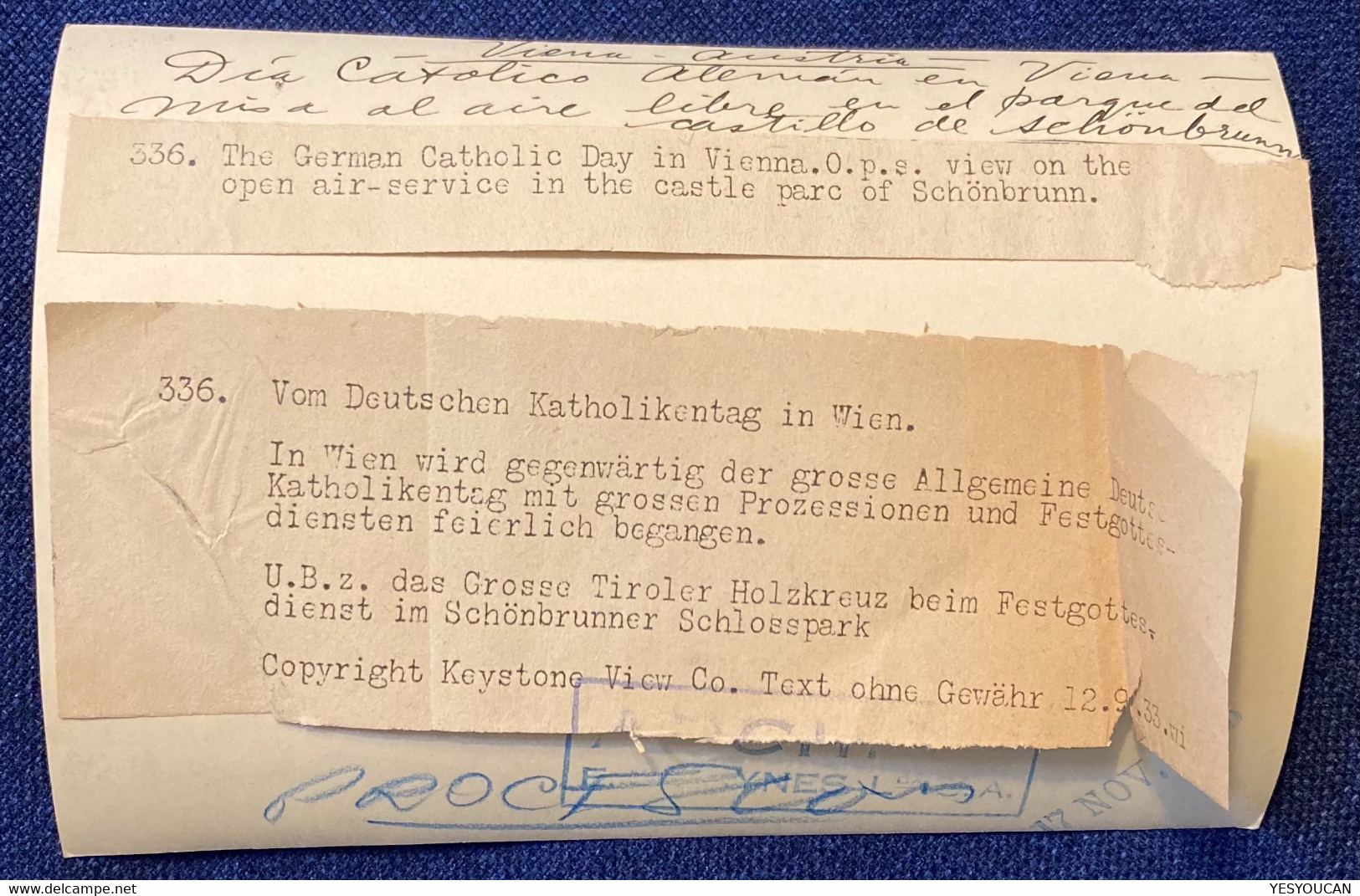 1933 WIEN KATHOLIKENTAG SCHÖNBRUNN Presse-Foto (Österreich Photo C.p Religion AK - Schloss Schönbrunn