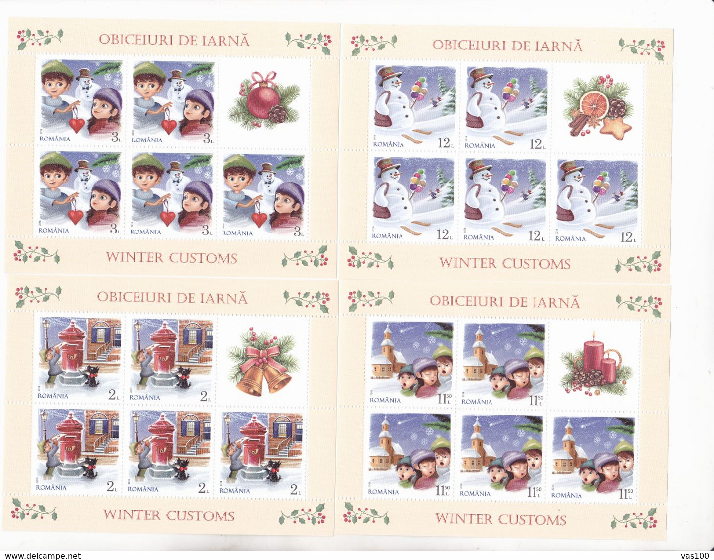 WINTER CUSTOMS,MINISHEET,FULL SET, MNH**,2018, ROMANIA. - Full Sheets & Multiples