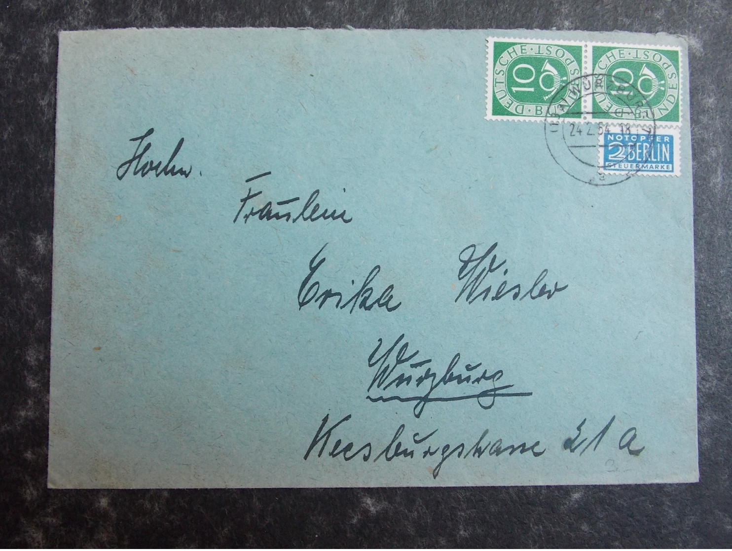 1954 DEUTSCHLAND Brief Würzburg - 1 Paar Posthorn - Notopfer Berlin - Lettres & Documents