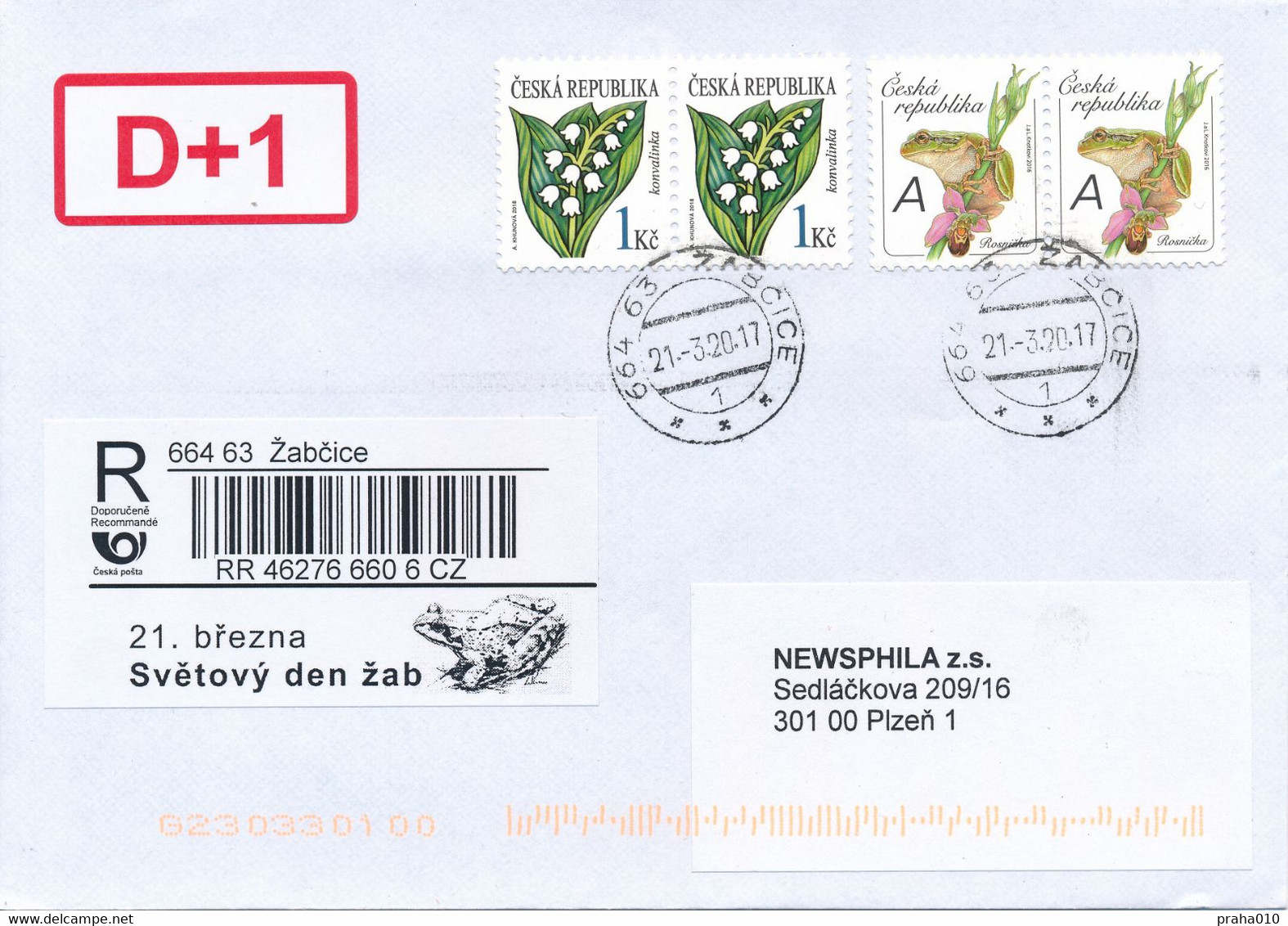 Czech Rep. / Comm. R-label (2020/14) Zabcice (village = "frogs"): March 21 World Frog Day (frog) (X0658) - Lettres & Documents