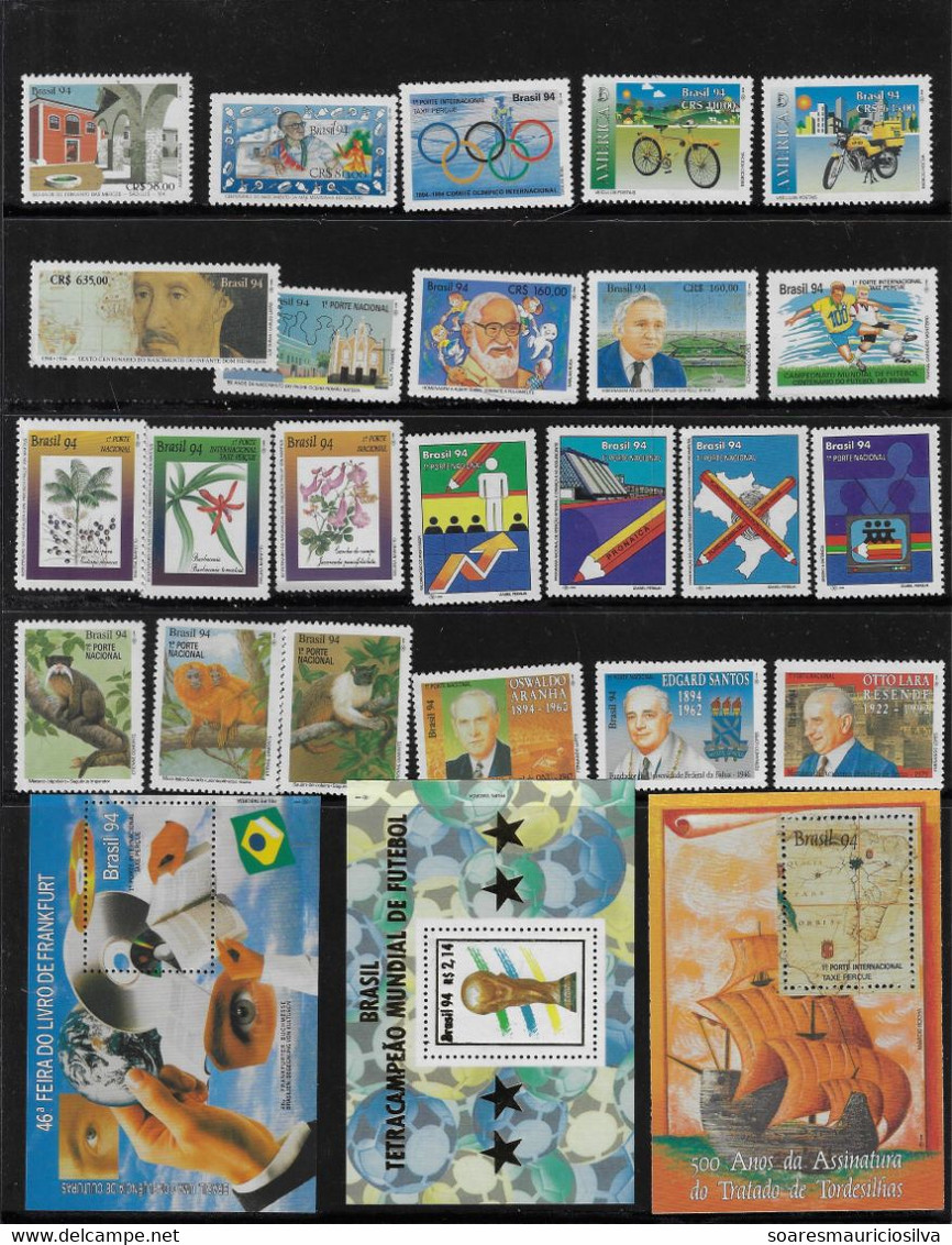 Brazil 1994 Complete Year 48 Commemorative Stamps  + 3 Souvenir Sheets + 18 Definitive Issues + 1 Automat Stamp - Full Years