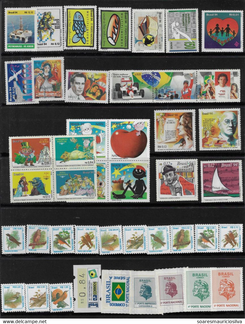 Brazil 1994 Complete Year 48 Commemorative Stamps  + 3 Souvenir Sheets + 18 Definitive Issues + 1 Automat Stamp - Annate Complete