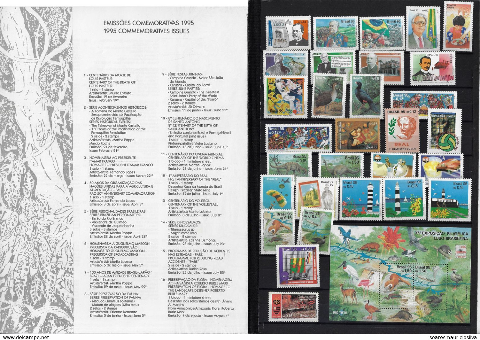 Brazil 1995 Complete Year 52 Commemorative Stamps  + 4 Souvenir Sheets + 1 Definitive Issue - Full Years