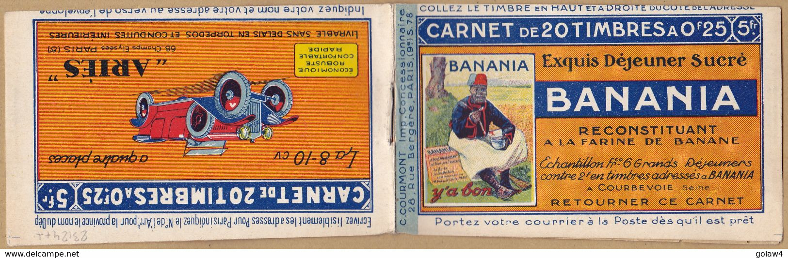 23124# CARNET DE 20 TIMBRES A 0,25 VIDE S 78 BANANIA AUTOMOBILE ARIES - Autres & Non Classés