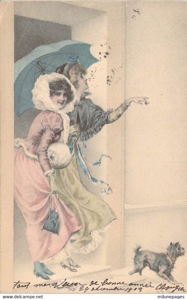 Belles Dames Et Petit Chien Illustration De WICHERA M.M. Vienne Carte Précurseur - Wichera