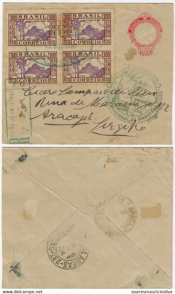 Brazil 1935 Registered Postal Stationery + Block Of 4 Children 's Day Postmark International Sample Fair - Postal Stationery