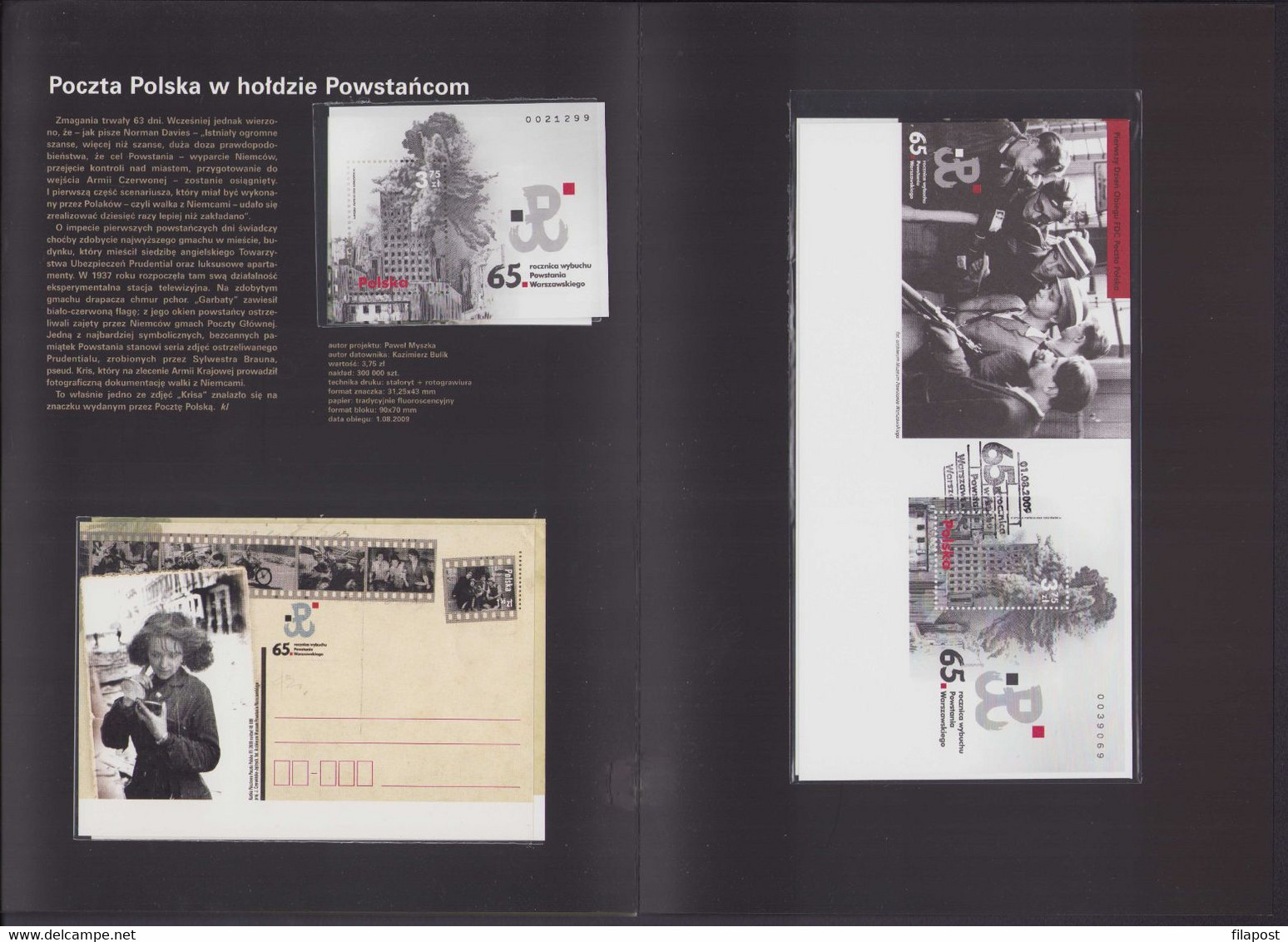 Poland 2009 Souvenir Booklet / Outbreak Of The Warsaw Uprising 1944 WWII War / Block + FDC + Postcard / MNH** FV - Cuadernillos