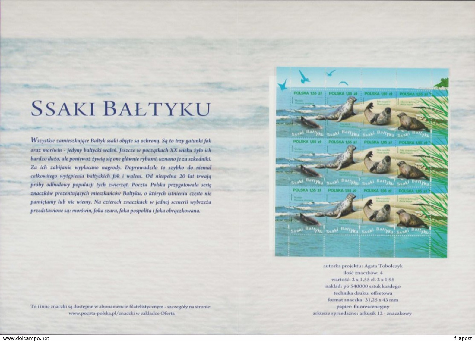 Poland 2009 Booklet / Mammals Of The Baltic Sea Seals And Porpoise, Seal, Mammal, Animal, Animals / Full Sheet MNH** FV - Carnets