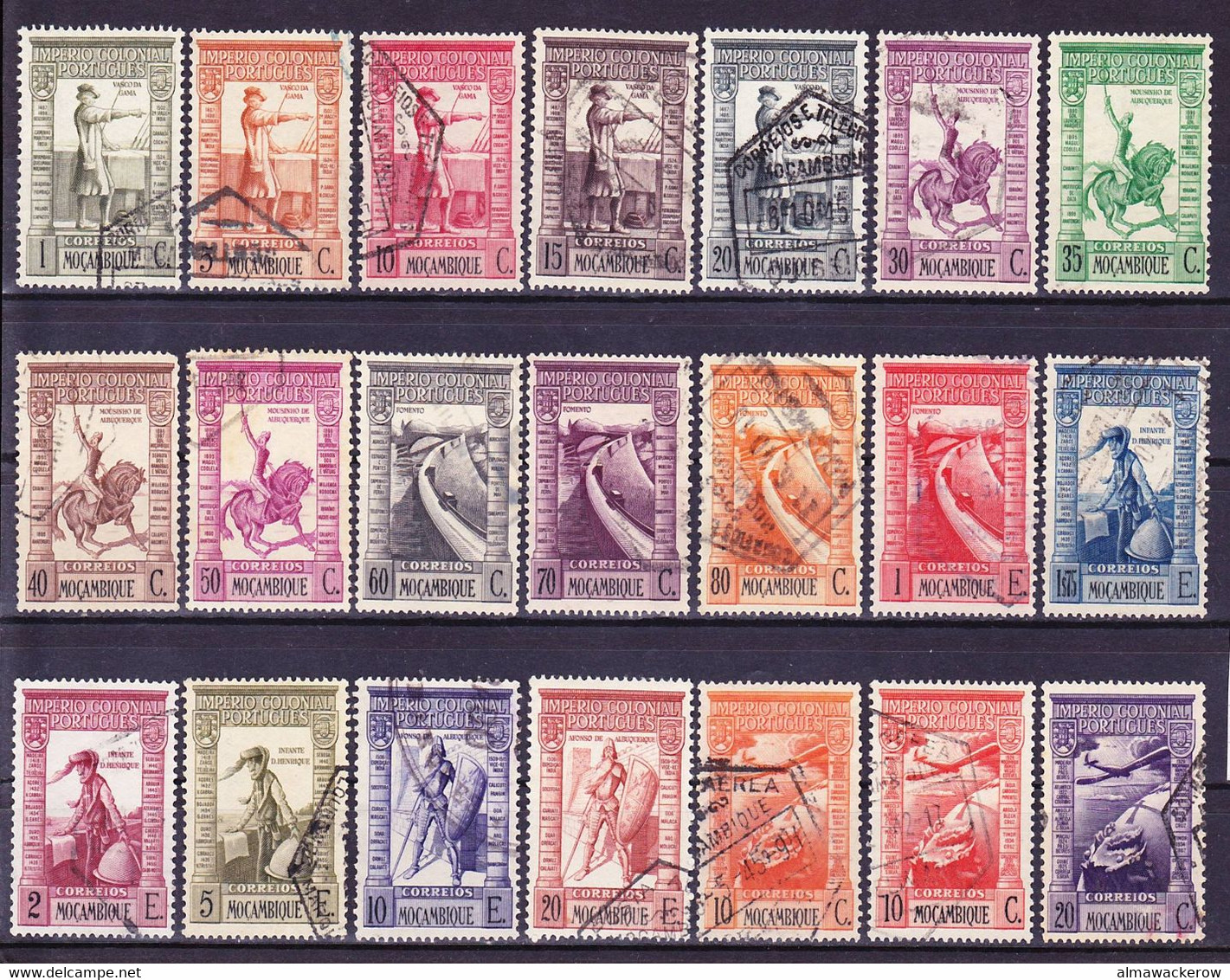 Mocambique 1938-46 Complete Imperio Colonial Issue Af. 289-306, 316-317, Aereo 1-10 Used O - Mosambik