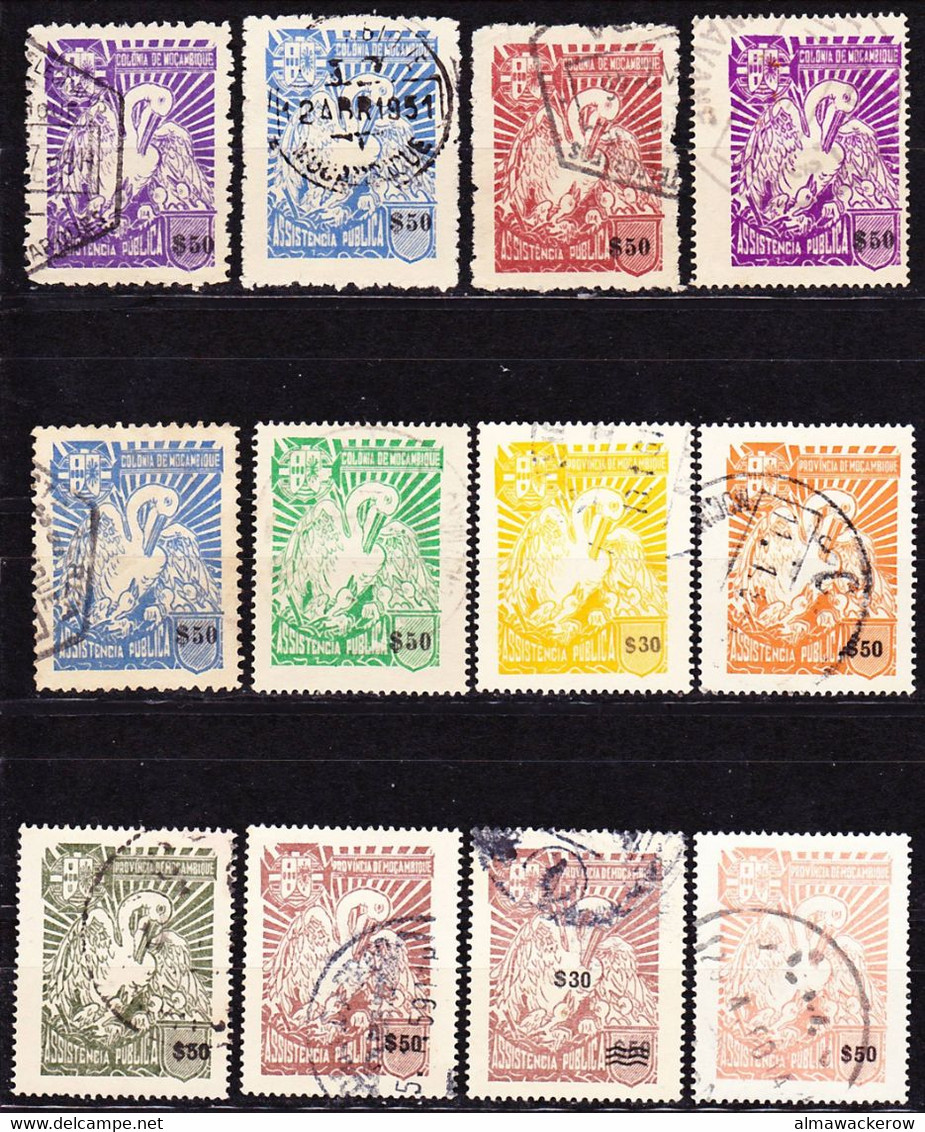 Mocambique 1911-1965 Lot Porteado And Imposto Postal Stamps With Interesting Pelican Issue  Mainly Used O - Mosambik