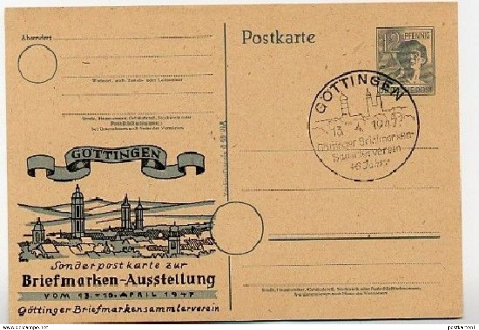 P962 Postkarte ZUDRUCK AUSSTELLUNG Göttingen 1947 Netto-Kat. 10,00 € - Entiers Postaux