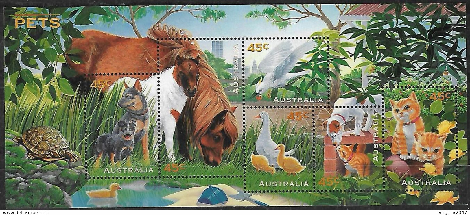 1996 Australia Fauna Animales De Granja Perros Gatos Caballos Patos Tortuga 1 Block Mint. - Farm