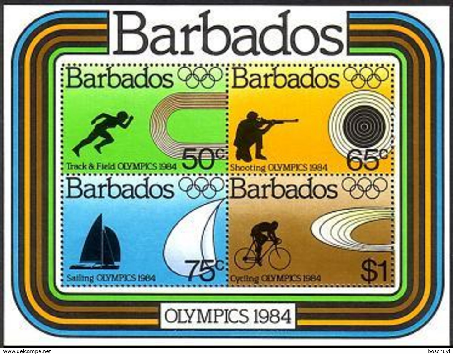 Barbados, 1984, Olympic Summer Games Los Angeles, Running, Shooting, Sailing, Cycling, MNH, Michel Block 17 - Barbados (1966-...)