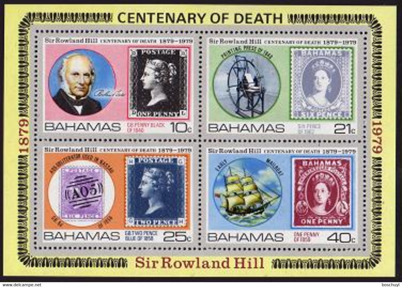 Bahamas, 1979, Sir Rowland Hill, Stamps On Stamps, UPU, MNH, Michel Block 27 - Bahamas (1973-...)