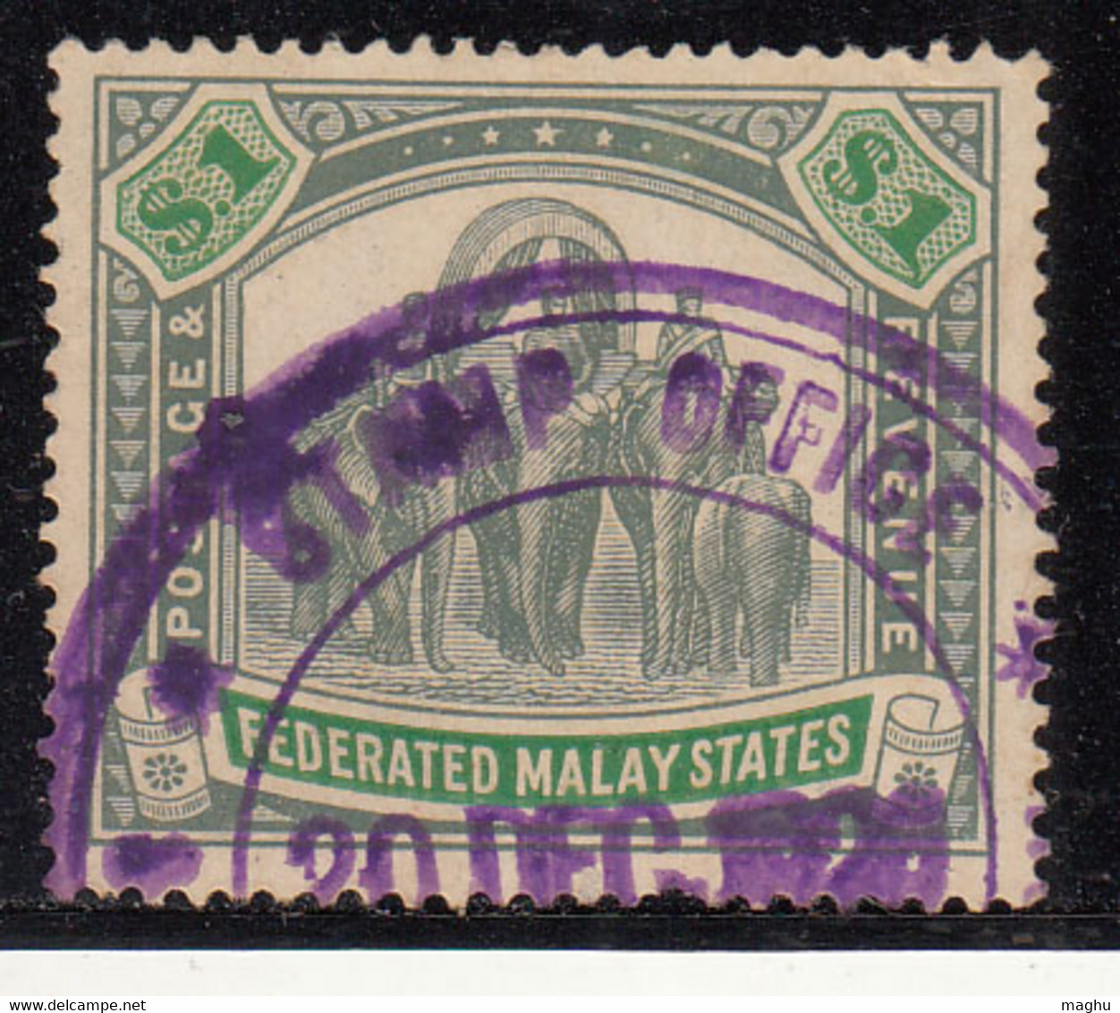 $1 Used 1922 - 1934, Federated Malay States,  Wmk Multi Script, Elephant, Animal, Malaya / Malaysia - Federated Malay States