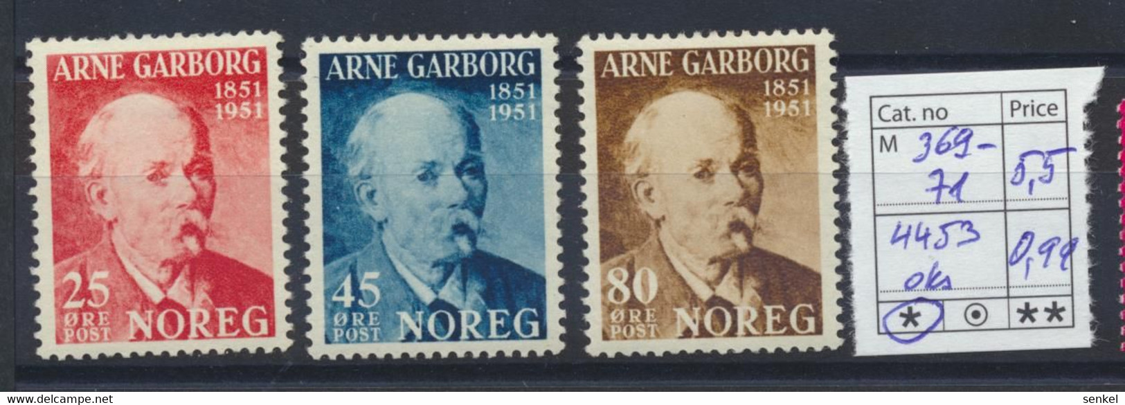 4453 Norway Norwegen Norge Mi 369 - 371 MH Stamps 1951 - Otros & Sin Clasificación