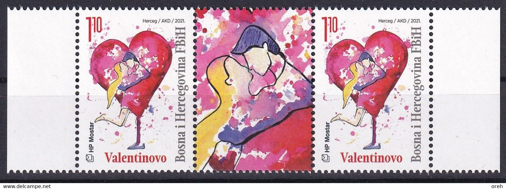 BOSNIA AND HERZEGOVINA  2021,POST MOSTAR,VALENTINES DAY,HEART,LOVE,LOVE STAMPS,VIGNETTE,MNH - Bosnie-Herzegovine