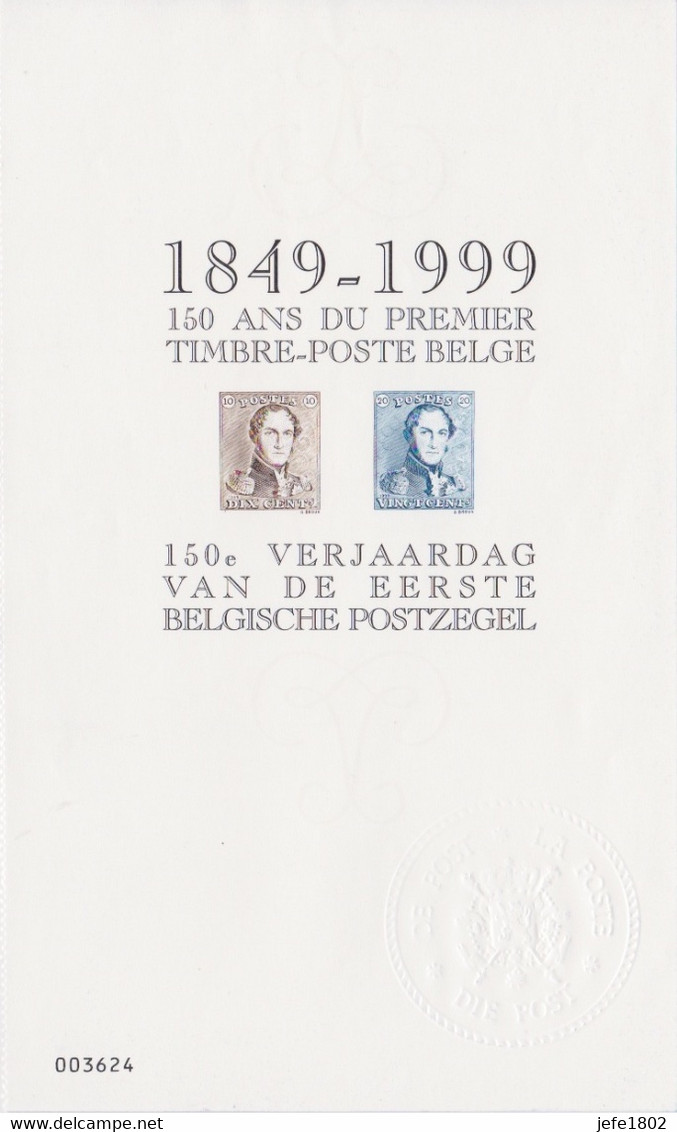 ZNP31 1999 - 150 Jaar Belgische Postzegels / 150 ème Anniversaire Du Premier Timbre-poste Belge (1) - B&W Sheetlets, Courtesu Of The Post  [ZN & GC]