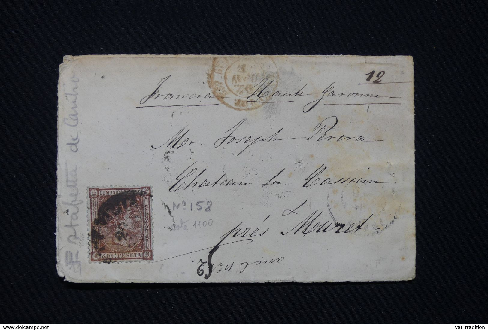 ESPAGNE -Enveloppe Pour La France En 1876, Affranchissement Alphonse XII 40c, Cachet Estafeda De Madrid Au Dos - L 90875 - Lettres & Documents