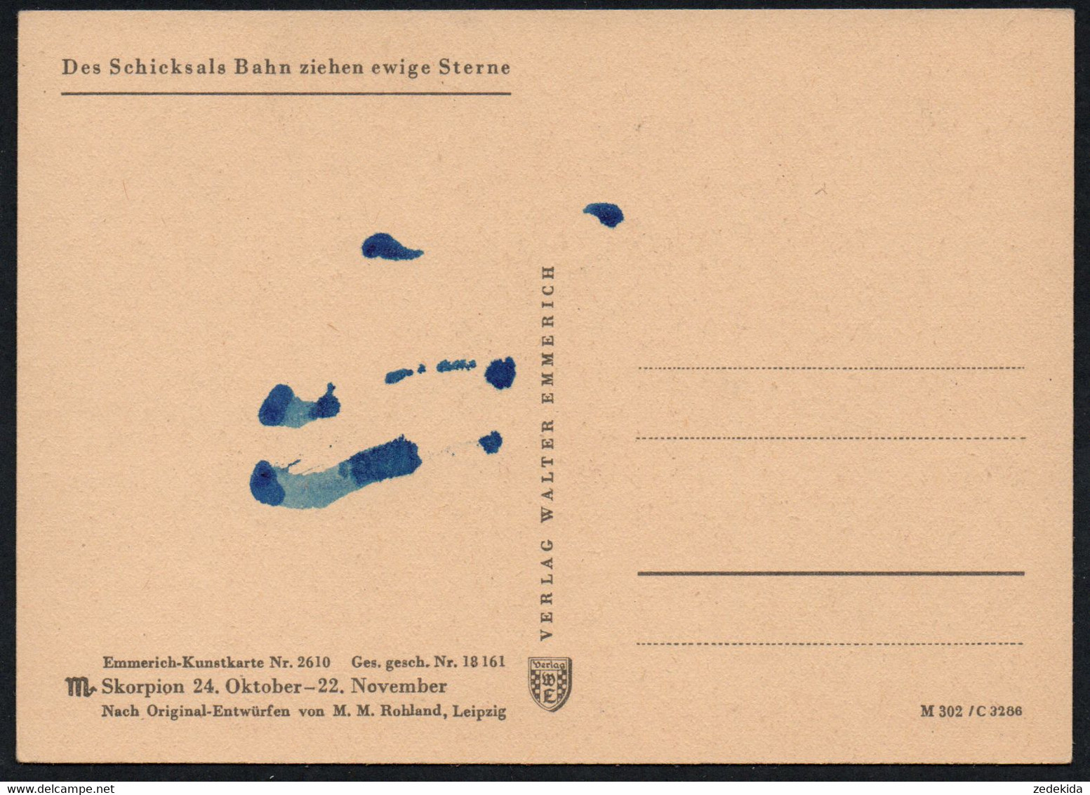 E8931 - Rohland M.M. Leipzig - Künstlerkarte Tierkreiszeichen Skorpion - Verlag Walter Emmerich Kunstkarte - Astronomie