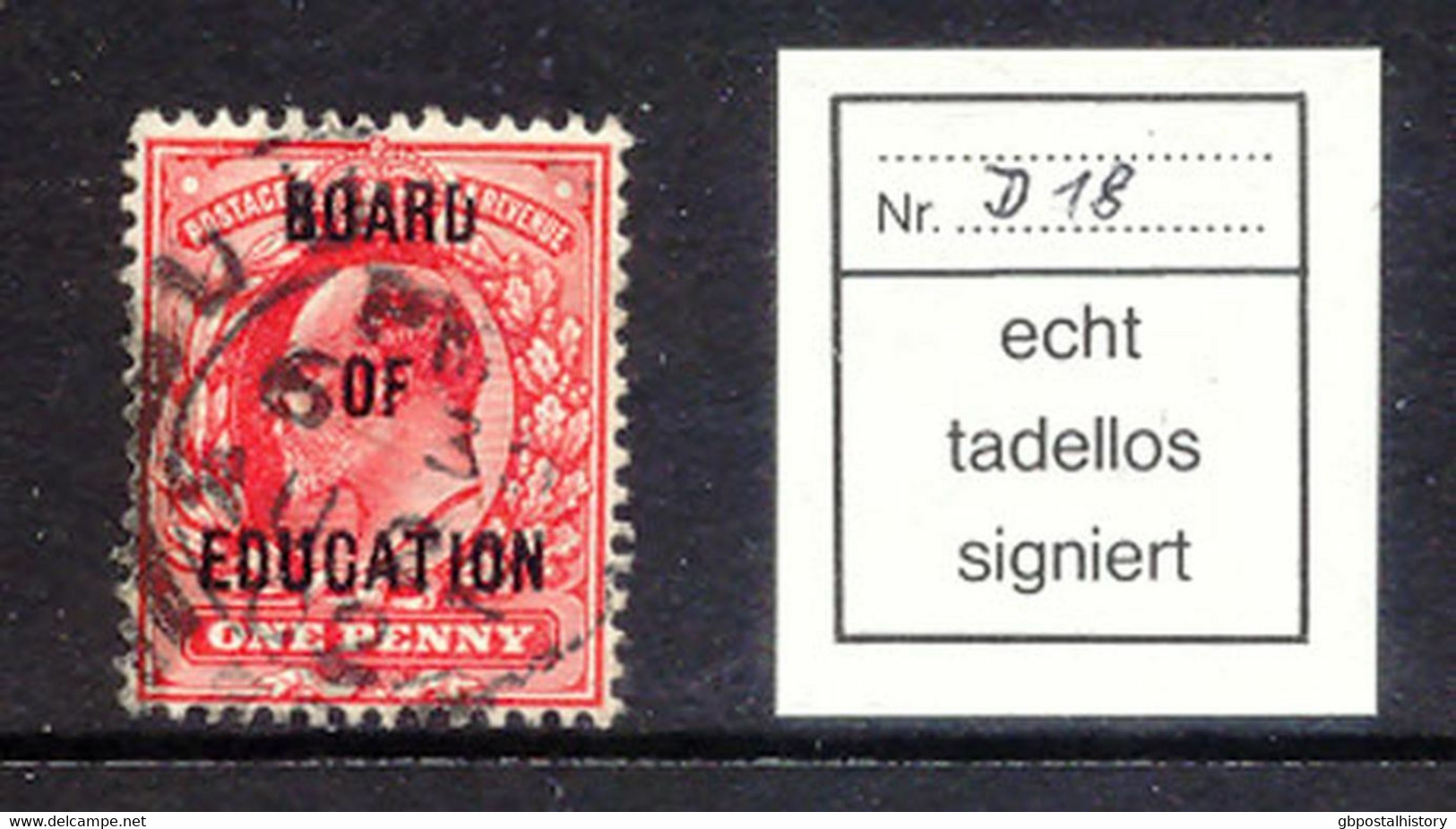 GB 1902 Edward VII 1 D W Overprint "BOARD / OF / EDUCATION" Superb VARIETY - Officials