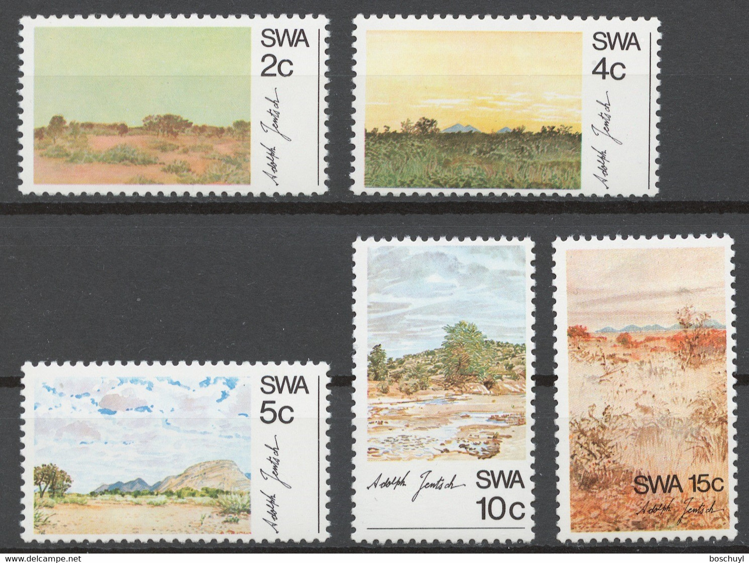 South West Africa, 1973, Adolph Jentsch Paintings, Art, Landscapes, Scenery, MNH, Michel 368-372 - Autres - Afrique