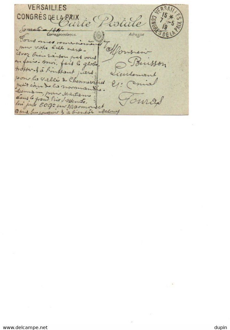 Carte Postale Avec Cachets Congrès De Versailles 1919 Et Timbres N° 109 Et 148 - Storia Postale