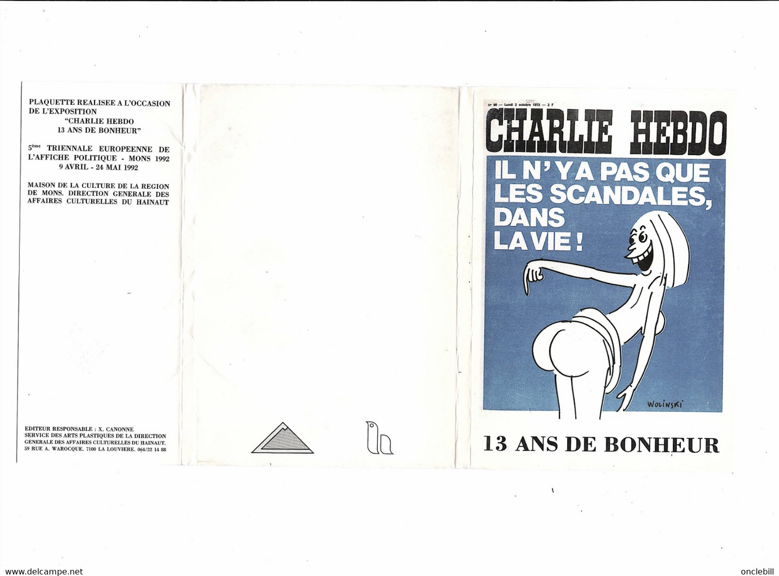 Wolinski Pochette Plaquette Expo Charlie Hebdo Mons Belgique 1992 Très Bon état - Wolinski