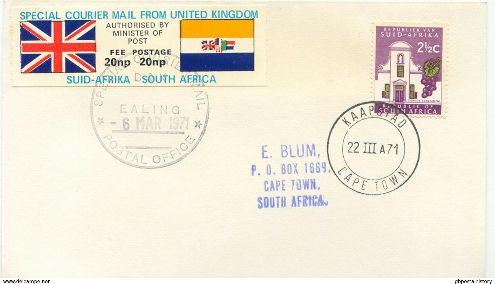 GB 1971 SPECIAL COURIER MAIL FROM UNITED KINGDOM - SUID-AFRIKA SOUTH AFRICA - Covers & Documents