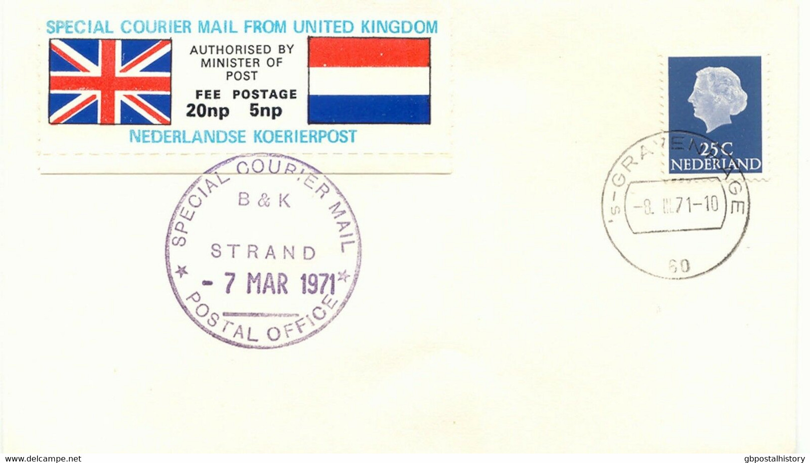 GB 7.3.1971, SPECIAL COURIER MAIL FROM UNITED KINGDOM TO NETHERLANDS - Covers & Documents