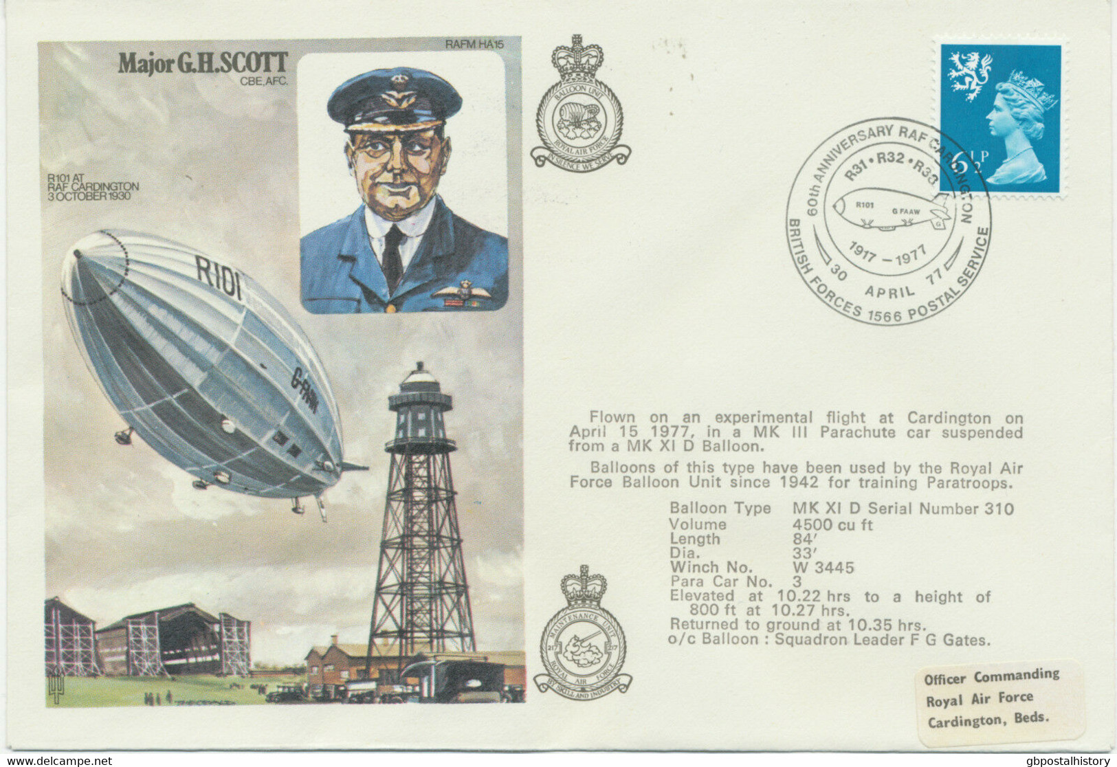 GB RAF 1977 Special Balloon Flicht Royal Air Force Flown EXPERIMENTAL FLIGHT - Escocia